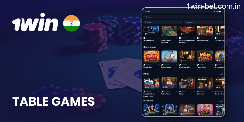 Table Games in 1win India